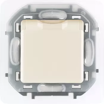 Розетка Legrand Inspiria, скрытый монтаж, однопостовая, с з/к, со шторками, с крышкой, 16A, механизм с накладкой и суппортом, IP44, слоновая кость (673741)