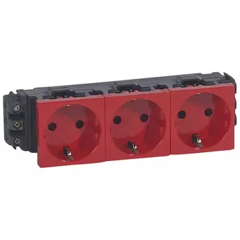 Розетка Legrand Mosaic-New, в кабель канал, 3-х постовая/модулей: 1, с з/к, со шторками, с крышкой, 16A, механизм без рамки и накладки, IP20, красный (077613)