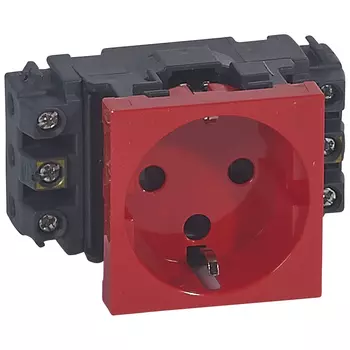 Розетка Legrand Mosaic-New, в кабель канал, однопостовая/модулей: 1, с з/к, со шторками, с крышкой, 16A, механизм без рамки и накладки, IP20, красный (077621)