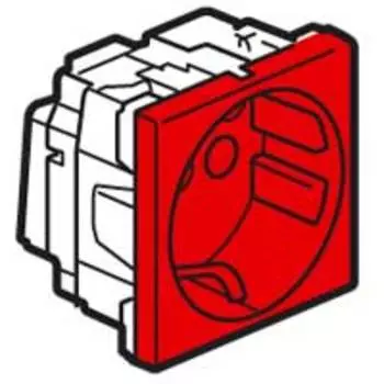 Розетка Legrand Mosaic, в кабель канал, однопостовая/модулей: 2, с з/к, со шторками, 16A, механизм с накладкой без рамки, IP20, немецкий стандарт, красный (077214)