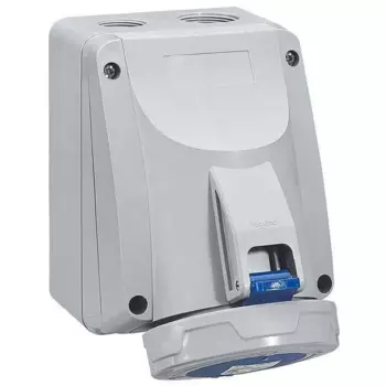Розетка Legrand P17 Tempra Pro, открытая, однопостовая, с з/к, с крышкой, 32А, в сборе, IP67, 3К+H+З, синий/серый, 1 шт. (555456)