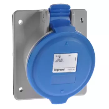 Розетка Legrand P17 Tempra Pro, скрытый монтаж, однопостовая, с крышкой, 32А, в сборе, IP44, 3K+3, синий, 1 шт. (555285)