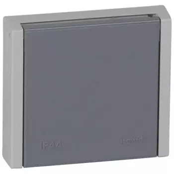 Розетка Legrand Plexo, скрытый монтаж, однопостовая, с з/к, с крышкой, 20А, в сборе, IP44, 3К+Н+З, серый, 1 шт. (055708)