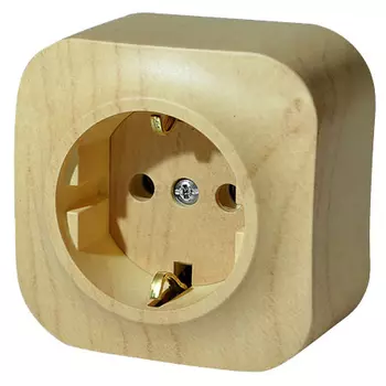 Розетка Legrand Quteo, открытый монтаж, однопостовая, с з/к, со шторками, 16A, в сборе, IP20, дерево (782280)