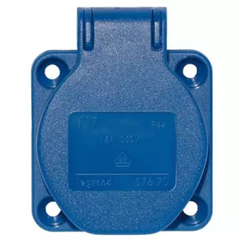 Розетка Legrand, скрытый монтаж, однопостовая, с крышкой, 16А, в сборе, IP44, 2K+З, синий, 1 шт. (057670)
