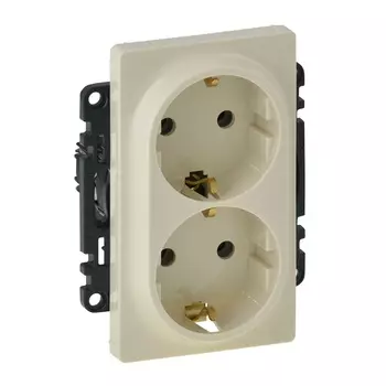 Розетка Legrand Valena Life, скрытый монтаж, 2-х постовая, с з/к, со шторками, 16A, в сборе, IP20, слоновая кость (753227)