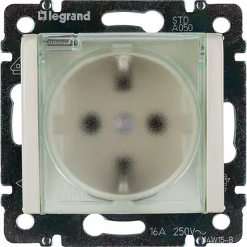 Розетка Legrand Valena, скрытый монтаж, однопостовая/модулей: 2, с з/к, со шторками, с крышкой, 16A, механизм с накладкой без рамки, IP44, слоновая кость (774120)