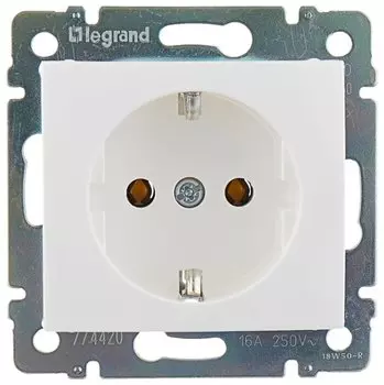Розетка Legrand Valena, скрытый монтаж, однопостовая, с з/к, 16A, механизм без рамки и накладки, IP21, немецкий стандарт, белый (774420)