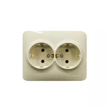 Розетка LEZARD Karina Life, открытая, 2-х постовая/модулей: 2, с з/к, в сборе, IP20, кремовый (708-0300-127B)