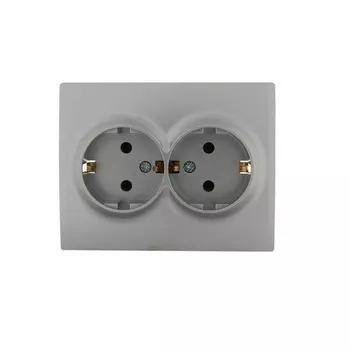 Розетка LEZARD Karina, открытая, 2-х постовая/модулей: 2, с з/к, в сборе, IP20, матовое серебро (707-4300-127B)