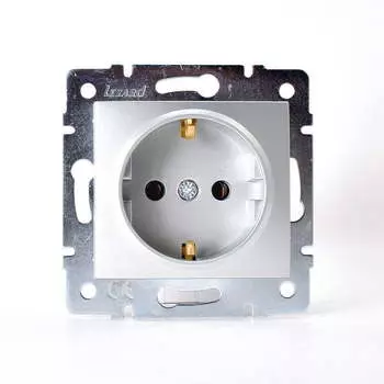 Розетка LEZARD Karina, скрытый монтаж, однопостовая/модулей: 1, с з/к, 10А, в сборе, IP20, матовое серебро (707-4388-122B)