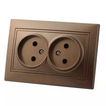 Розетка LEZARD MIRA, скрытый монтаж, 2-х постовая, 16A, в сборе, IP20, коричневый перламутр (701-3131-128)