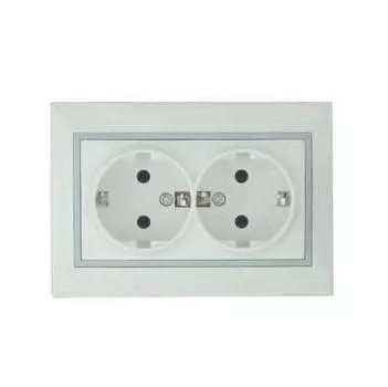 Розетка LEZARD MIRA, скрытый монтаж, 2-х постовая, с з/к, 16A, в сборе, IP20, белый/серый (701-0215-127)