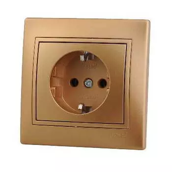 Розетка LEZARD MIRA, скрытый монтаж, однопостовая, с з/к, 16A, в сборе, IP20, золотой-металлик (701-1313-122)