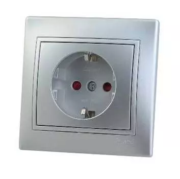 Розетка LEZARD MIRA, скрытый монтаж, однопостовая, с з/к, со шторками, 16A, в сборе, IP20, серебристый металлик (701-1010-124)