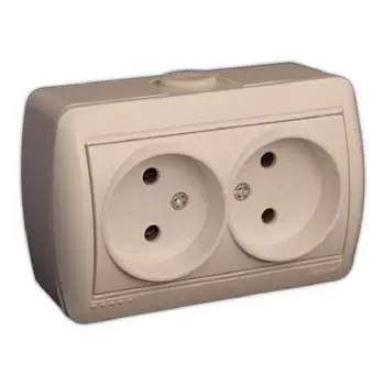 Розетка LEZARD Nata, открытый монтаж, 2-х постовая, 16A, в сборе, IP20, кремовый (710-0300-128)