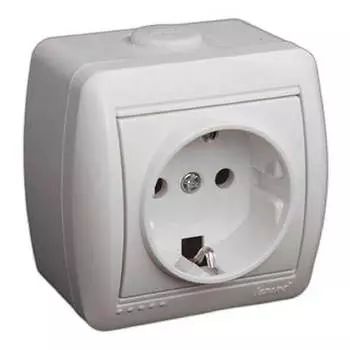 Розетка LEZARD Nata, открытый монтаж, однопостовая, с з/к, 16A, в сборе, IP20, белый (710-0200-122)