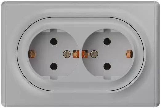 Розетка OneKeyElectro Florence, скрытый монтаж, 2-х постовая/модулей: 2, с з/к, 16А, в сборе, IP20, серый (2172836)