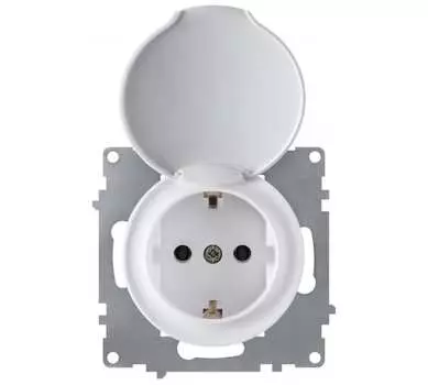 Розетка OneKeyElectro Florence, скрытый монтаж, однопостовая/модулей: 1, с з/к, со шторками, с крышкой, 16А, в сборе, IP20, белый (2172768)