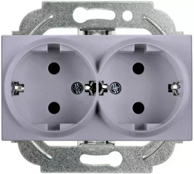 Розетка Panasonic Karre&amp;Arkedia, скрытый монтаж, 2-х постовая, с з/к, со шторками, 16A, механизм с накладкой без рамки, IP20, серебро (WKTT02152SL-RU)