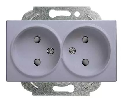 Розетка Panasonic Karre&amp;Arkedia, скрытый монтаж, 2-х постовая, со шторками, 16A, механизм с накладкой без рамки, IP20, серебро (WKTT02142SL-RU)