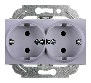 Розетка Panasonic Karre Plus &amp; Arkedia Slim, скрытый монтаж, 2-х постовая, с з/к, 16A, механизм с накладкой без рамки, IP20, серебро (WKTT02052SL-RU)
