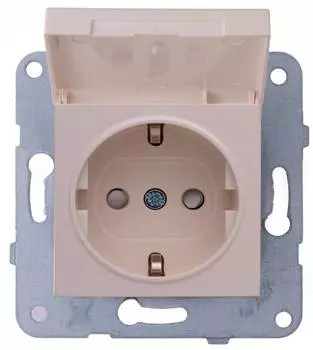 Розетка Panasonic Karre Plus &amp; Arkedia Slim, скрытый монтаж, однопостовая, с з/к, со шторками, с крышкой, 16A, механизм с накладкой без рамки, IP20, бежевый ( WKTT02102BG-RU)