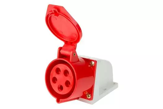 Розетка Rexant 125, открытый монтаж, однопостовая, с з/к, с крышкой, 32А, в сборе, IP44, 3P+PE+N, красный, 1 шт. (11-8914)