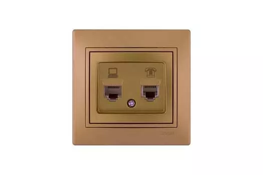 Розетка RJ-45+RJ-11 открытый монтаж, золотой металлик, Lezard Mira (701-1313-143)