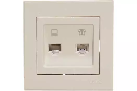 Розетка RJ-45+RJ-11 скрытый монтаж, IP20, белый, Lezard Rain (703-0202-143)