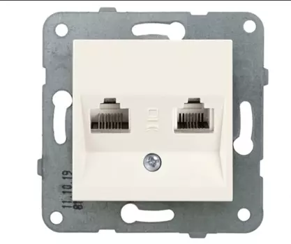 Розетка RJ-45+RJ-11 скрытый монтаж категория 6, механизм без рамки, бежевый, PANASONIC (WKTT04092BG-RU)