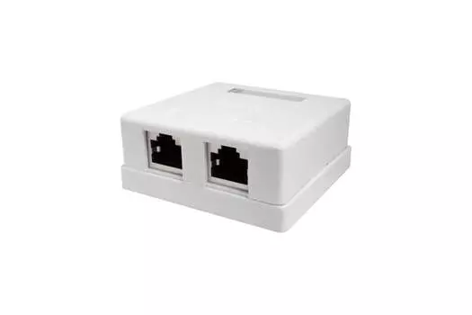 Розетка RJ-45+RJ-45 открытый монтаж категория 5e, экранированная, IP20, белый, SUPRLAN (10-0308-1)