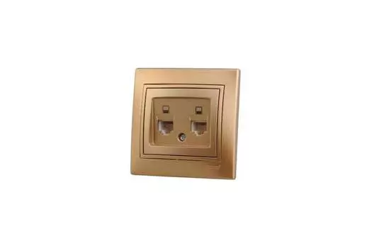 Розетка RJ-45+RJ-45 скрытый монтаж категория 6, золотой металлик, Lezard Mira (701-1313-141)