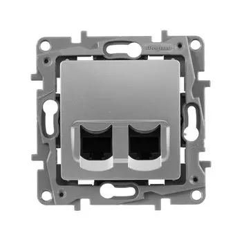 Розетка RJ-45+RJ-45 скрытый монтаж категория 5e, алюминиевый, Legrand Etika (672455)