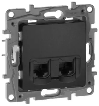 Розетка RJ-45+RJ-45 скрытый монтаж категория 5e, антрацит, Legrand Etika (672655)