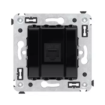 Розетка RJ-45 скрытый монтаж категория 5e, 1 модуль, без шторки, Черный квадрат, DKC Avanti (4402663)