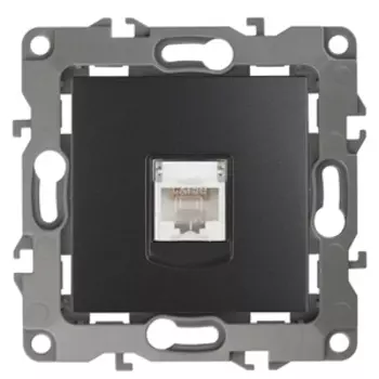 Розетка RJ-45 скрытый монтаж категория 5e, антрацит, ЭРА (Б0014727)