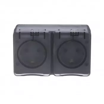 Розетка Systeme Electric (Schneider Electric) AtlasDesign Profi54, открытый монтаж, 2-х постовая, с з/к, со шторками, с крышкой, 16А, в сборе, IP54, антрацит, 1 шт. (ATN544026)