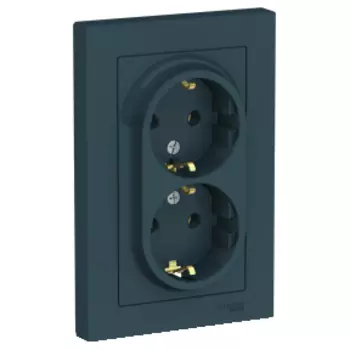 Розетка Schneider Electric ATLASDESIGN, скрытый монтаж, 2-х постовая, с з/к, 16A, в сборе, IP20, изумруд (ATN000824)