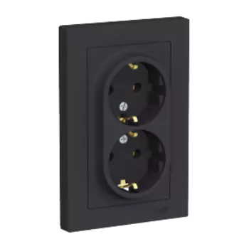Розетка Schneider Electric ATLASDESIGN, скрытый монтаж, 2-х постовая, с з/к, 16A, в сборе, IP20, карбон (ATN001024)