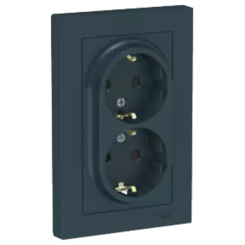 Розетка Schneider Electric ATLASDESIGN, скрытый монтаж, 2-х постовая, с з/к, со шторками, 16A, в сборе, IP20, изумруд (ATN000826)