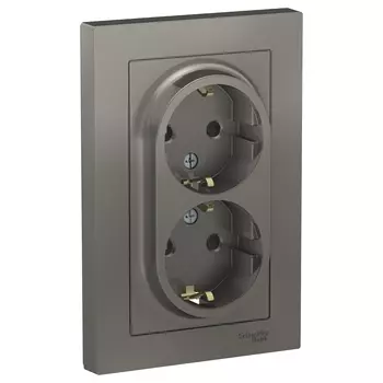 Розетка Schneider Electric ATLASDESIGN, скрытый монтаж, 2-х постовая, с з/к, со шторками, 16A, в сборе, IP20, сталь (ATN000926)
