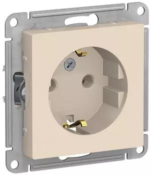 Розетка Schneider Electric AtlasDesign, скрытый монтаж, однопостовая, с з/к, 16A, механизм с накладкой без рамки, IP20, бежевый (ATN000243)