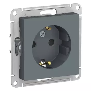 Розетка Schneider Electric ATLASDESIGN, скрытый монтаж, однопостовая, с з/к, со шторками, 16A, механизм с накладкой без рамки, IP20, грифель (ATN000745)