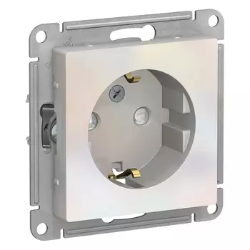Розетка Schneider Electric ATLASDESIGN, скрытый монтаж, однопостовая, с з/к, со шторками, 16A, механизм с накладкой без рамки, IP20, жемчуг (ATN000445)