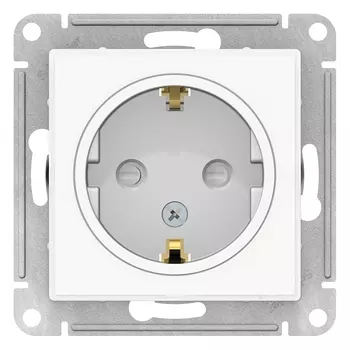 Розетка Schneider Electric AtlasDesign, скрытый монтаж, однопостовая, с з/к, со шторками, 16A, механизм с накладкой без рамки, IP20, белый (ATN200145)
