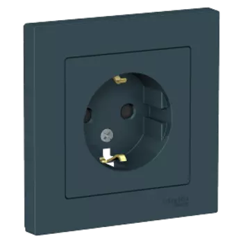 Розетка Schneider Electric ATLASDESIGN, скрытый монтаж, однопостовая, с з/к, со шторками, 16A, в сборе, IP20, изумруд (ATN000844)