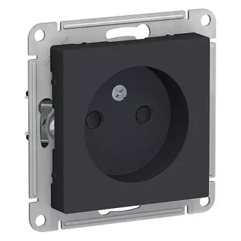 Розетка Schneider Electric ATLASDESIGN, скрытый монтаж, однопостовая, со шторками, 16A, механизм с накладкой без рамки, IP20, карбон (ATN001049)