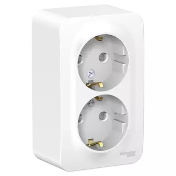 Розетка Schneider Electric Blanca, открытый монтаж, 2-х постовая, с з/к, со шторками, 16A, в сборе с монтажной пластиной, IP20, белый (BLNRA011221)