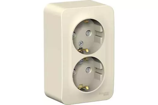 Розетка Schneider Electric Blanca, открытый монтаж, 2-х постовая, с з/к, со шторками, 16A, в сборе, IP20, молочный (BLNRA011212)